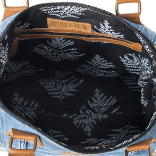 Myra Crimson Glade Floral Canvas Tote Bag - Dual Handle Leather Strap Upcycled Denim Bag for Fun Outings, Myra USA - A Blissfully Beautiful Boutique