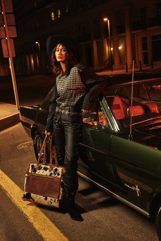 Myra Forester Junction Weekender Bag - Leather Cowhide Tote with Embossed Detailing for Ranch Escapes, Myra USA - A Blissfully Beautiful Boutique
