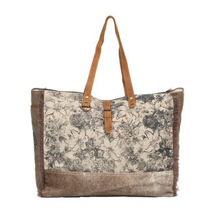 Myra Floweret Weekender Bag for Women – Floral Printed Front, Buckle Closure, Fringed Edges for Travel Chic, Myra USA - A Blissfully Beautiful Boutique