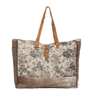Myra Floweret Weekender Bag for Women – Floral Printed Front, Buckle Closure, Fringed Edges for Travel Chic, Myra USA - A Blissfully Beautiful Boutique