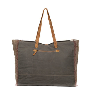 Myra Floweret Weekender Bag for Women – Floral Printed Front, Buckle Closure, Fringed Edges for Travel Chic, Myra USA - A Blissfully Beautiful Boutique