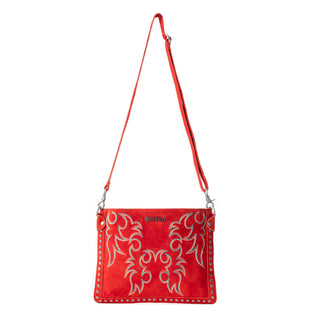 Myra Texas Rose Embroidered Leather Sling Bag for Women – Suede Finish with Silver Studded Detail