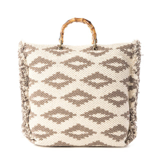 Myra Harvest Dune Hand Embroidered Tote Bag in Misty Taupe, Myra USA - A Blissfully Beautiful Boutique