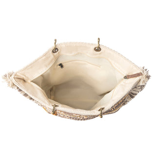 Myra Harvest Dune Hand Embroidered Tote Bag in Misty Taupe, Myra USA - A Blissfully Beautiful Boutique