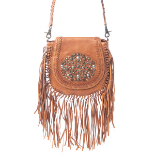 Myra Festival Ember Studded Leather Bag with Fringes in Western Clay, Myra USA - A Blissfully Beautiful Boutique