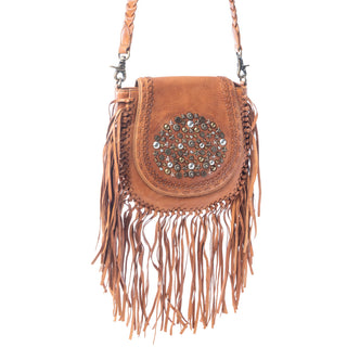 Myra Festival Ember Studded Leather Bag with Fringes in Western Clay, Myra USA - A Blissfully Beautiful Boutique