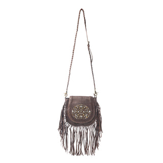 Myra Luna Belle Studded Leather Bag with Fringes in Maverick Mocha, Myra USA - A Blissfully Beautiful Boutique