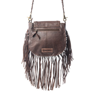 Myra Luna Belle Studded Leather Bag with Fringes in Maverick Mocha, Myra USA - A Blissfully Beautiful Boutique