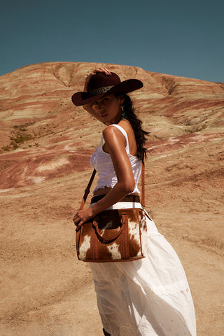 Myra Sierra Fawn Hairon Leather Concealed Carry Bag in Ivory Tan, Myra USA - A Blissfully Beautiful Boutique