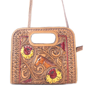 Myra Spirit Bloom Handtooled Leather Bag in Aged Mahogany, Myra USA - A Blissfully Beautiful Boutique