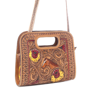 Myra Spirit Bloom Handtooled Leather Bag in Aged Mahogany, Myra USA - A Blissfully Beautiful Boutique