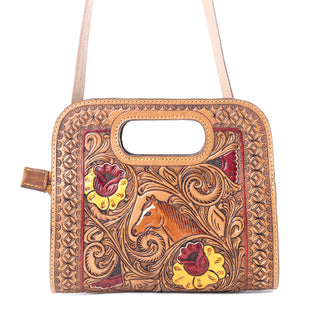 Myra Spirit Bloom Handtooled Leather Bag in Aged Mahogany, Myra USA - A Blissfully Beautiful Boutique