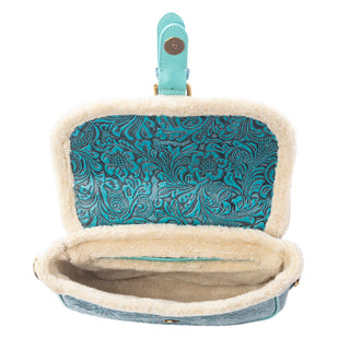 Myra Turquesa Rose Embossed Leather Crossbody Bag with Fur Accent in Cactus Bloom, Myra USA - A Blissfully Beautiful Boutique