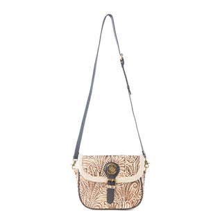 Myra Raven & Dune Embossed Leather Crossbody Bag with Fur Accent in Winter Ivory, Myra USA - A Blissfully Beautiful Boutique