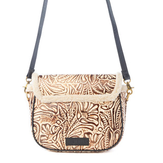 Myra Raven & Dune Embossed Leather Crossbody Bag with Fur Accent in Winter Ivory, Myra USA - A Blissfully Beautiful Boutique