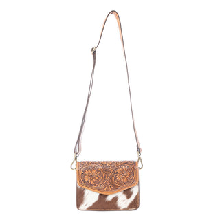 Myra Bridle Blossom Handtooled Hairon Leather Bag in Amber Carve, Myra USA - A Blissfully Beautiful Boutique