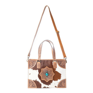 Myra Desert Jewel Handtooled Hairon Leather Concealed Carry Bag in Timber Brown, Myra USA - A Blissfully Beautiful Boutique