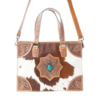 Myra Desert Jewel Handtooled Hairon Leather Concealed Carry Bag in Timber Brown, Myra USA - A Blissfully Beautiful Boutique