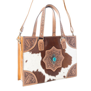 Myra Desert Jewel Handtooled Hairon Leather Concealed Carry Bag in Timber Brown, Myra USA - A Blissfully Beautiful Boutique