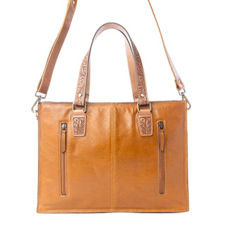 Myra Desert Jewel Handtooled Hairon Leather Concealed Carry Bag in Timber Brown, Myra USA - A Blissfully Beautiful Boutique