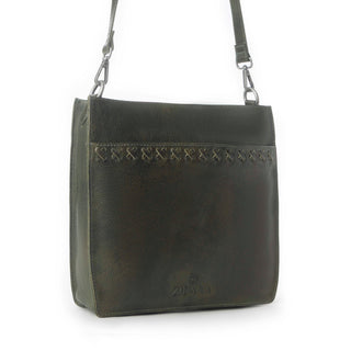 Myra Zidana Mirelle Woven Veg Tanned Leather Sling Bag in Oliva Nero, Myra USA - A Blissfully Beautiful Boutique