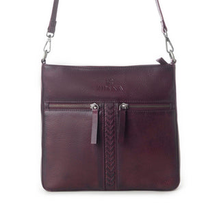 Myra Zidana El Paso Twin Veg Tanned Leather Crossbody Bag in Maroon Mesa, Myra USA - A Blissfully Beautiful Boutique