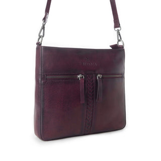 Myra Zidana El Paso Twin Veg Tanned Leather Crossbody Bag in Maroon Mesa, Myra USA - A Blissfully Beautiful Boutique