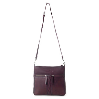 Myra Zidana El Paso Twin Veg Tanned Leather Crossbody Bag in Maroon Mesa, Myra USA - A Blissfully Beautiful Boutique