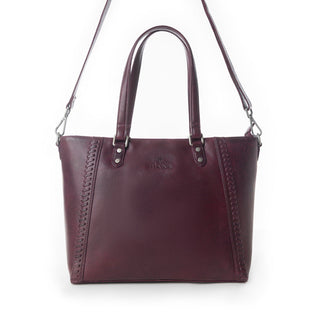 Myra Zidana Arista Bloom Veg Tanned Leather Handbag in Noire Berry, Myra USA - A Blissfully Beautiful Boutique