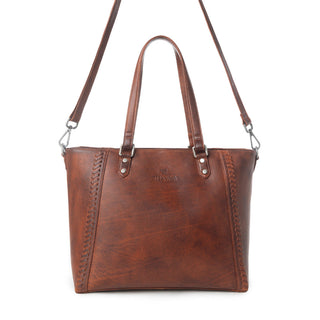 Myra Zidana Arista Bloom Veg Tanned Leather Handbag in Amberwood, Myra USA - A Blissfully Beautiful Boutique