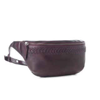 Myra Zidana Amarillo Handstitched Veg Tanned Leather Fanny Pack in Wildrose Plum, Myra USA - A Blissfully Beautiful Boutique