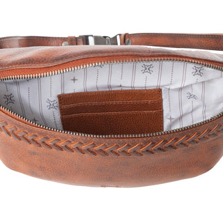 Myra Zidana Amarillo Handstitched Veg Tanned Leather Fanny Pack in Crimson Storm, Myra USA - A Blissfully Beautiful Boutique