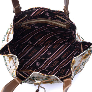 Myra Southern Bloom Cotton & Leather Bucket Bag in Chestnut Beige, Myra USA - A Blissfully Beautiful Boutique