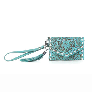 Myra Elise Handtooled Leather Wallet in Lagoon Trail, Myra USA - A Blissfully Beautiful Boutique