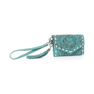 Myra Elise Handtooled Leather Wallet in Lagoon Trail, Myra USA - A Blissfully Beautiful Boutique