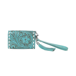 Myra Elise Handtooled Leather Wallet in Lagoon Trail, Myra USA - A Blissfully Beautiful Boutique