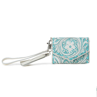 Myra Elise Handtooled Leather Wallet in Western Cyan, Myra USA - A Blissfully Beautiful Boutique