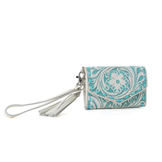 Myra Elise Handtooled Leather Wallet in Western Cyan, Myra USA - A Blissfully Beautiful Boutique