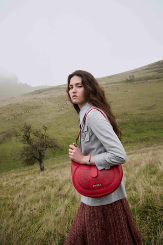 Myra Alanna Embossed Leather Bag in Wild Cherry, Myra USA - A Blissfully Beautiful Boutique