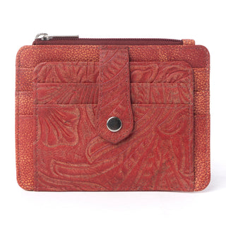Myra Driftwood Cove Embossed Leather Credit Card Holder in Coral Red, Myra USA - A Blissfully Beautiful Boutique