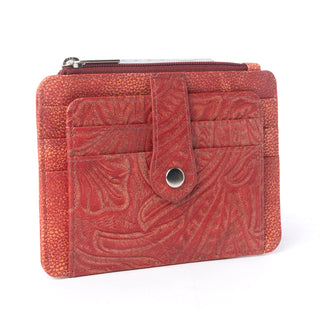 Myra Driftwood Cove Embossed Leather Credit Card Holder in Coral Red, Myra USA - A Blissfully Beautiful Boutique
