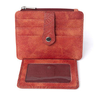 Myra Driftwood Cove Embossed Leather Credit Card Holder in Coral Red, Myra USA - A Blissfully Beautiful Boutique