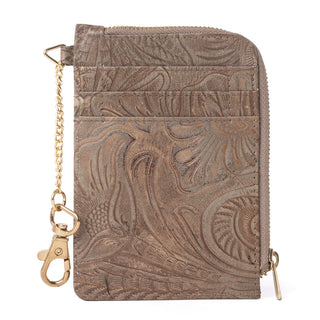 Myra Summer Grove Embossed Leather Credit Card Holder in Desert Taupe, Myra USA - A Blissfully Beautiful Boutique