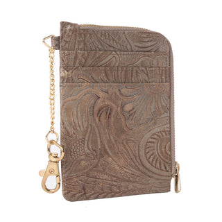 Myra Summer Grove Embossed Leather Credit Card Holder in Desert Taupe, Myra USA - A Blissfully Beautiful Boutique