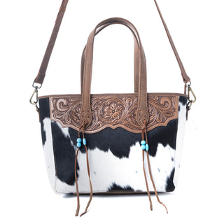 Myra Saddle Crestfall Handtooled Bag in Cowhide Frost, Myra USA - A Blissfully Beautiful Boutique