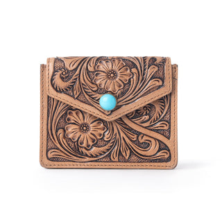 Myra Azura Bloom Leather Credit Card Holder in Saddle Dust, Myra USA - A Blissfully Beautiful Boutique