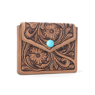 Myra Azura Bloom Leather Credit Card Holder in Saddle Dust, Myra USA - A Blissfully Beautiful Boutique