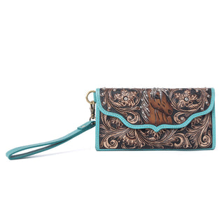 Myra Sunfire Valley Handtooled Hairon Leather Women’s Wallet in Turquoise Pearl, Myra USA - A Blissfully Beautiful Boutique