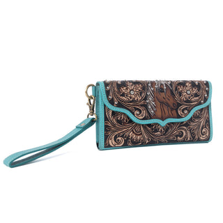 Myra Sunfire Valley Handtooled Hairon Leather Women’s Wallet in Turquoise Pearl, Myra USA - A Blissfully Beautiful Boutique