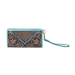 Myra Sunfire Valley Handtooled Hairon Leather Women’s Wallet in Turquoise Pearl, Myra USA - A Blissfully Beautiful Boutique
